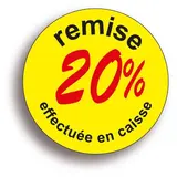 Pastille adhésive 'remise -20%' rond ø 50 mm, Jaune fluo - Sticker promo - Lot de 500 - Gommettes adhésives évènementielles