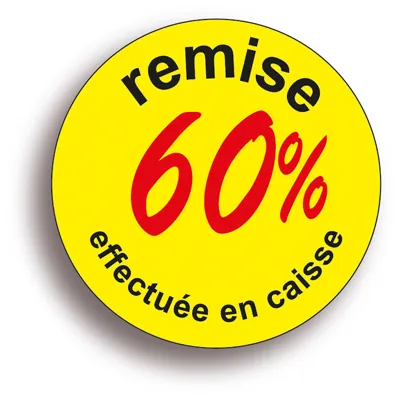 Pastille adhésive 'remise -50%' rond ø 50 mm, Jaune fluo - Sticker promo - Lot de 500 - Pastilles Soldes, Stickers promotionnels