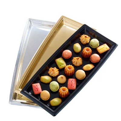 Plateau traiteur plastique noir 35 x 16 cm - Plateau buffet - Plateau terrine - Lot de 5 - Plateaux de service, Plats jetables-2