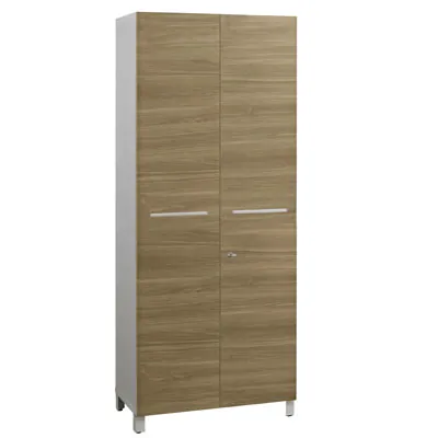 Armoire haute portes battantes Sunday 80 x 42 x H 192 cm - Bibliothèque de bureau - Blanc / Chêne - Caissons de bureau, Armoires de bureau