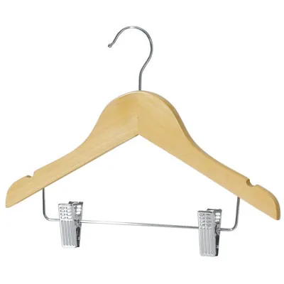 Cintre à pinces bois naturel avec barre et encoches 30,5 cm - Cintre bébé - Cintre enfant - Lot de 6 - Cintres à pinces