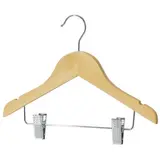 Cintre à pinces bois naturel avec barre et encoches 30,5 cm - Cintre bébé - Cintre enfant - Lot de 6 - Cintres à pinces