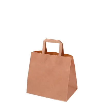 Sac papier kraft brun poignées plates 26 x 17 x 25 cm - Sac traiteur - Lot de 250 - Sacs kraft brun poignées plates