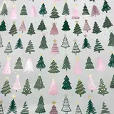 Papier cadeau couché sapins vert/rose 70 cm x 50 m 80 g/m² – le rouleau - Papier cadeaux couchés à motifs