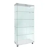 Vitrine colonne verre trempé socle blanc 4 tablettes 80 x 40 x 175 cm sur roulettes – Vitrine d’exposition - Vitrine exposition magasin - Vitrines Bois