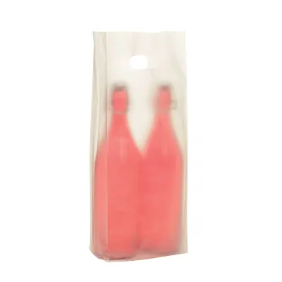 Sac bouteille plastique transparent effet givre 16 x 8 x 46 cm 65µ - Sac cadeau bouteille - 2 bouteilles - Paquet de 100 - Sacs bouteilles