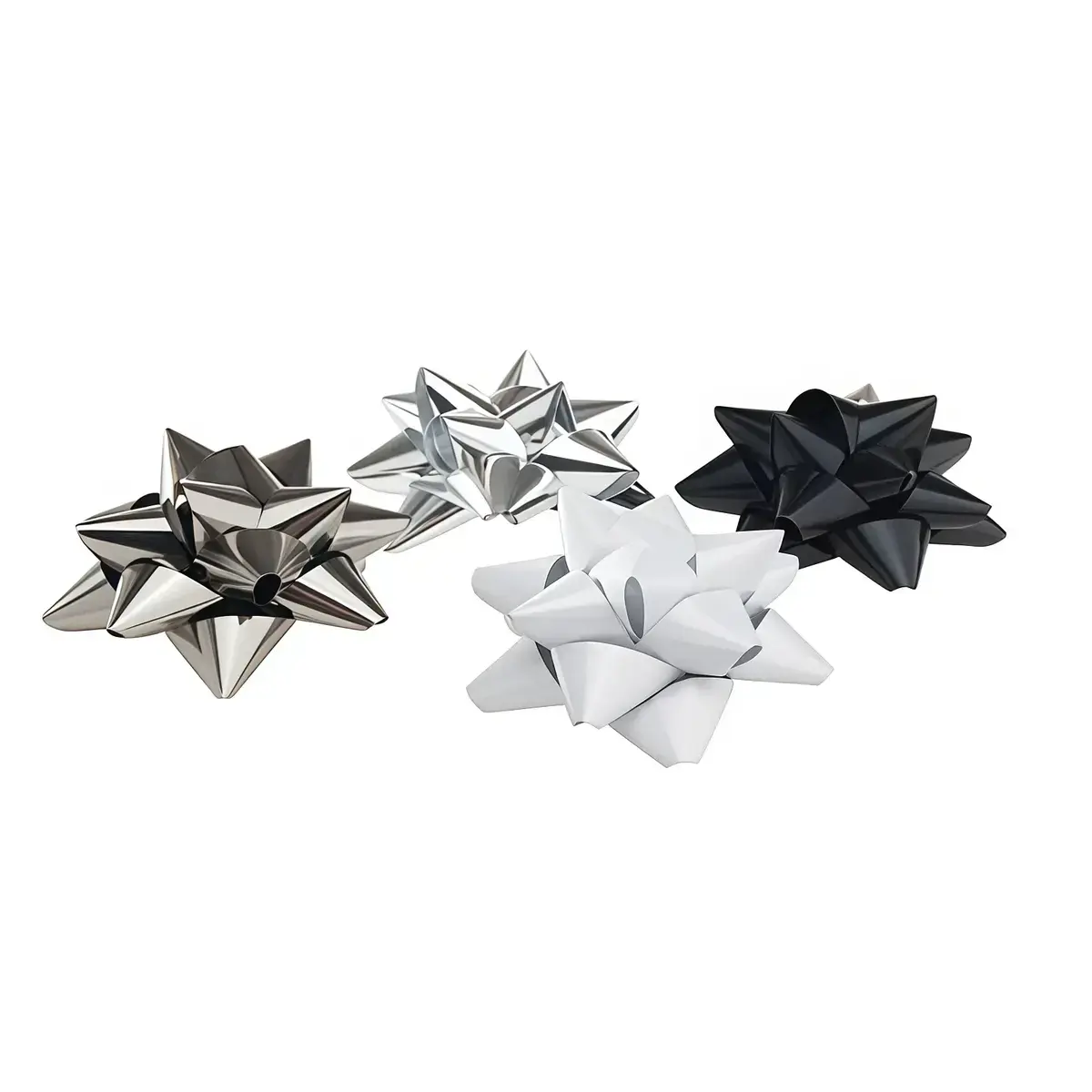 Assortiment étoiles adhésives noir, argent, gris, blanc - ø 60 mm - paquet de 76 - Étoiles adhésives, Noeuds à tirer