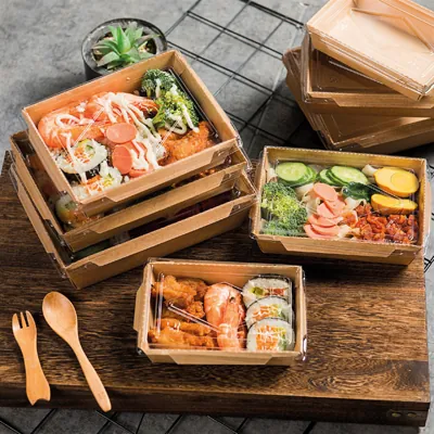 Boîte salade avec couvercle fenêtre 1600 ml 21 x 15,3 x 6 cm carton kraft - Boîte salade à emporter - Lot de 50 - Boîtes salade, Bols salade-4