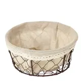 Corbeille métal ronde marron avec tissu beige ø 19 x 8,5 cm - Corbeilles métal