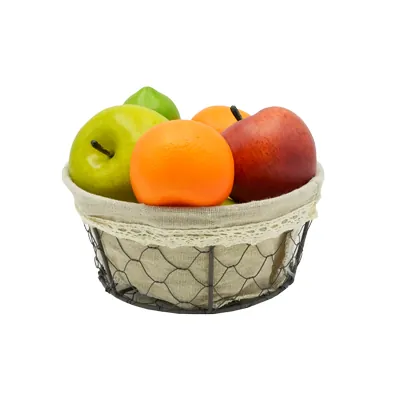 Corbeille métal ronde marron avec tissu beige ø 19 x 8,5 cm - Corbeilles métal-2
