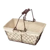 Panier métal rectangulaire marron tissu beige avec 2 anses 25 x 17 x 11 cm - Paniers à garnir