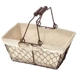 Panier métal rectangulaire marron tissu beige avec 2 anses 30 x 21 x 13 cm - Paniers à garnir