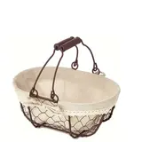 Panier métal ovale marron tissu beige avec 2 anses 24 x 16 x 10 cm - Paniers à garnir