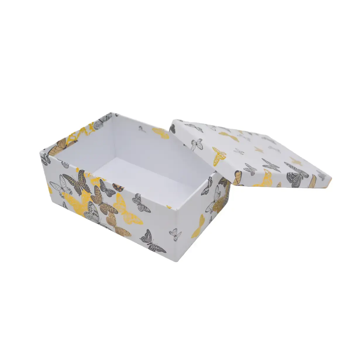 Boîte cadeau carton blanche motif papillons or / noir 18,5 x 12,5 x 7,5 cm - Boite cloche - Lot de 4 - Boites cloches-2