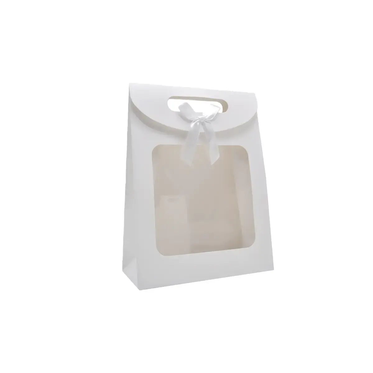Pochette cadeau blanche à velcro avec fenêtre 14 x 7 x 20 cm - Lot de 20 - Pochettes cadeaux luxe
