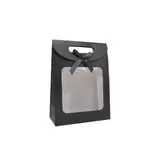 Pochette cadeau noire à velcro avec fenêtre 14 x 7 x 20 cm - Lot de 20