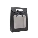 Pochette cadeau noire à velcro avec fenêtre 19 x 9 x 26 cm - Lot de 20