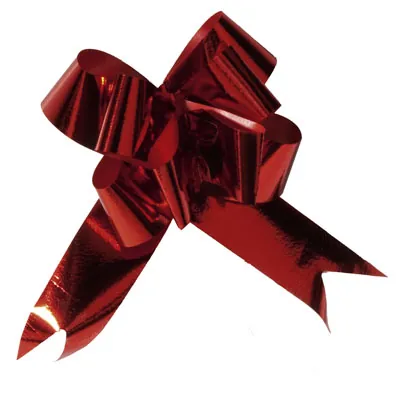 Noeud à tirer rouge effet miroir ø 12,5cm L 31mm - boîte de 100 - Étoiles adhésives, Noeuds à tirer