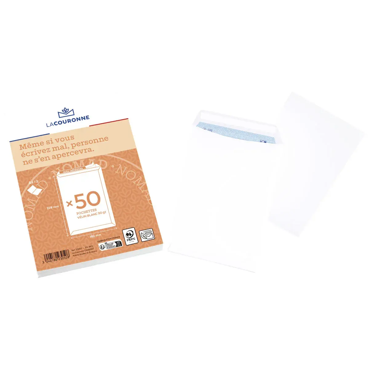Pochette blanche C5 162 x 229 mm 90g sans fenêtre La Couronne - Paquet de 50 - Enveloppes blanches-2