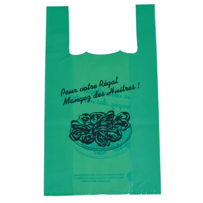 Sac bretelle réutilisable Huîtres vert spécial 27 + 14 x 50 cm PEBD - Sac Huître - Lot de 500 - Sacs plastique bretelles