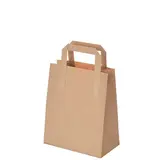Sac papier kraft brun poignées plates extérieures 18+8x22 cm - Sac papier kraft - Paquet de 250 - Sacs kraft brun poignées plates