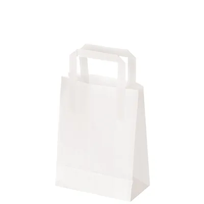 Sac kraft blanc poignées plates – 18 x 8 x 22 cm – Paquet de 250 - Sacs kraft blanc poignées plates