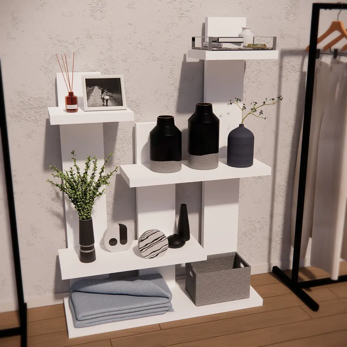 Étagère 5 niveaux blanc mat 100 x 33,5 x 143 cm - Étagère magasin - Étagères magasins, Présentoirs bois-2