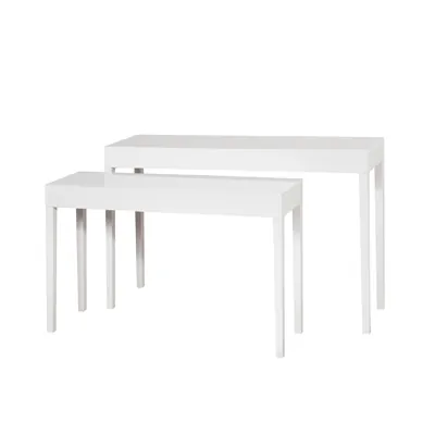Table gigogne blanche 70/90 x 24/34 x 65/77 cm bois MDF - Table de présentation blanche - Lot de 2 - Tables de présentation, Sellettes