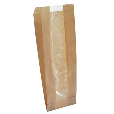 Sac sandwich papier kraft brun ingraissable avec fenêtre 11 x 5 x 31 cm - Sachet sandwich - Lot de 1000 - Emballage sandwich