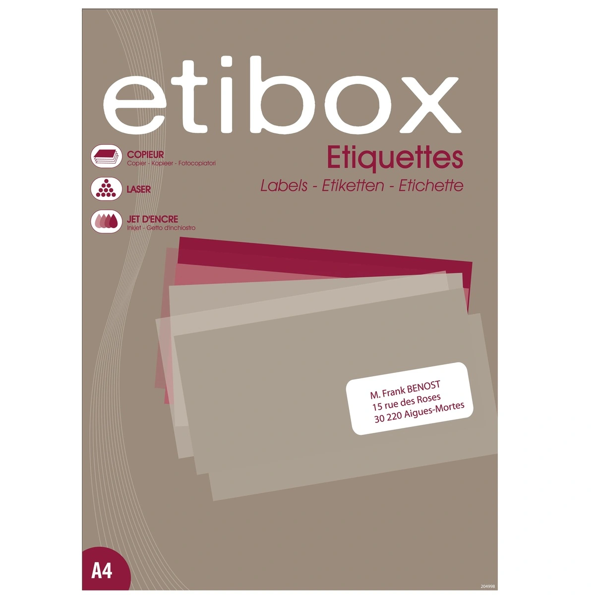 100 Étiquettes adhésives blanches multi-usages 210 x 297 mm Etibox - Étiquettes adhésives neutres