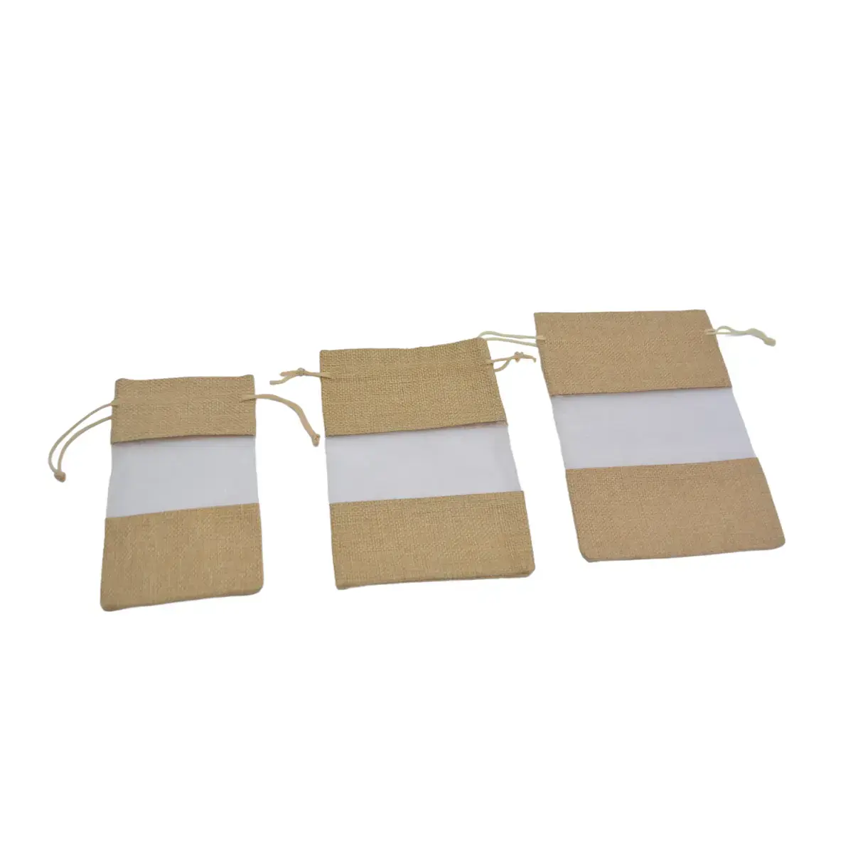 Pochette cadeau en lin brun à fenêtre transparente 13x18,5cm avec cordon - Lot de 10 - Sachets coton-2