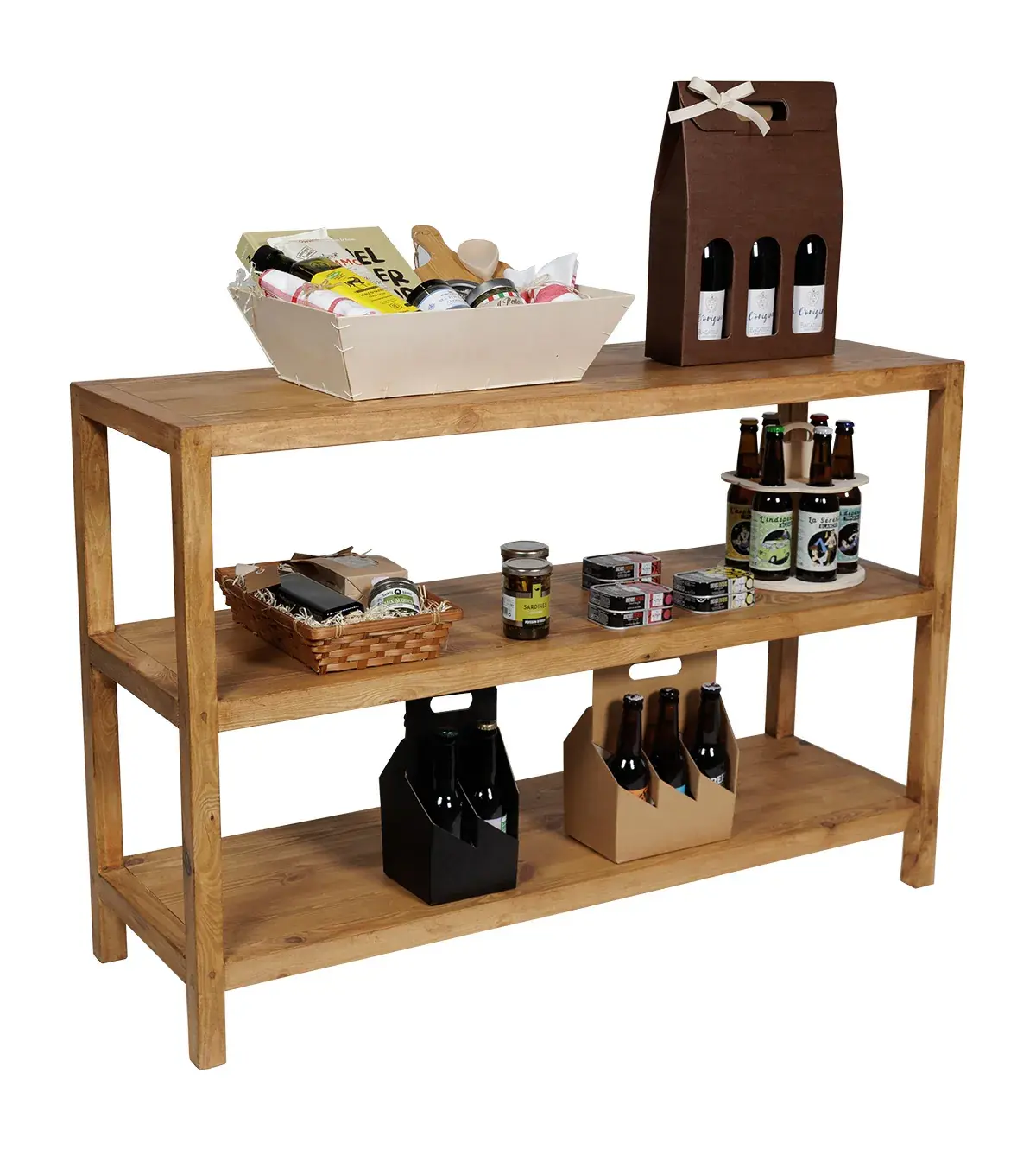 Table de présentation bois massif 3 niveaux 119 x 39 x 80 cm - Console étagère de présentation - Ligne Authentique-2