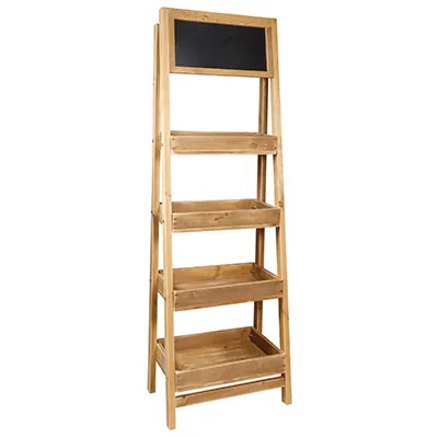 Présentoir bois 4 niveaux avec fronton ardoise 60 x 180 cm - Présentoir 4 casiers magasin - Ligne Authentique