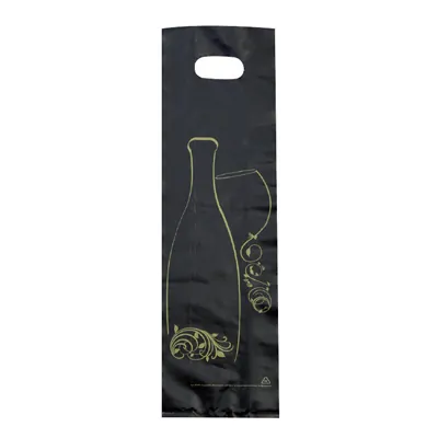 Sac bouteille plastique noir / or Nomade Amazone 12 x 6 x 46 cm 50µ - Sac cadeau bouteille - 1 bouteille - Paquet de 50 - Sacs bouteilles