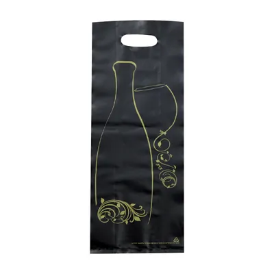 Sac bouteille plastique noir / or Nomade Amazone 16 x 8 x 46 cm 65µ - Sac cadeau bouteille - 2 bouteilles - Paquet de 50 - Sacs bouteilles