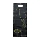 Sac bouteille plastique noir / or Nomade Amazone 16 x 8 x 46 cm 65µ - Sac cadeau bouteille - 2 bouteilles - Paquet de 50