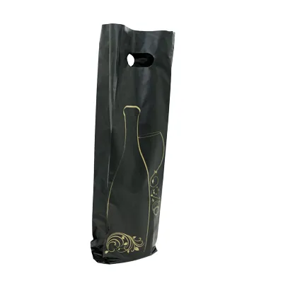 Sac 2 bouteilles plastique noir / or - 16 + 8 x H 46 cm - Paquet de 50 - Sacs pour bouteilles de vin-2