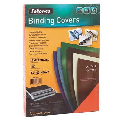 Couverture pour reliure grain cuir A4 Delta Fellowes - Couverture de présentation - Rouge - Paquet de 100 - Relieuses perforeuses, Baguettes reliures, Couvertures reliures