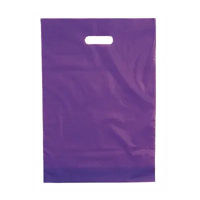Sac plastique poignées découpées renforcées PEBD 55µ 35 x 45 x 4 cm - Violet - Lot de 100 - Sacs plastique unis, poignées découpées
