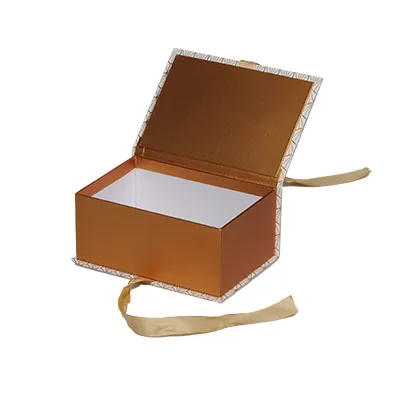 Boîte kraft Art déco avec couvercle à rabat - blanc / cuivre - 19 x 13 x H 8,5 cm - Boites cadeaux carton pliables-2