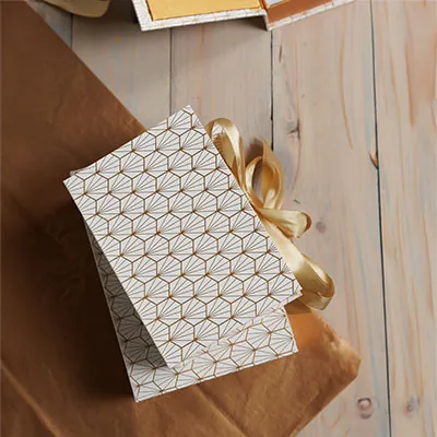Boîte kraft Art déco avec couvercle à rabat - blanc / cuivre - 19 x 13 x H 8,5 cm - Boites cadeaux carton pliables-3