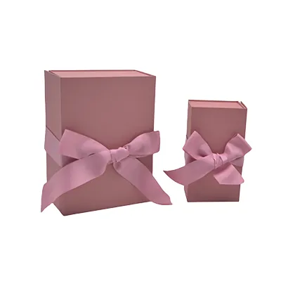 Boîte cadeau tissu avec noeud rose mat 18 x 10 x 7 cm, paquet de 5 - Boites cadeaux carton pliables-5
