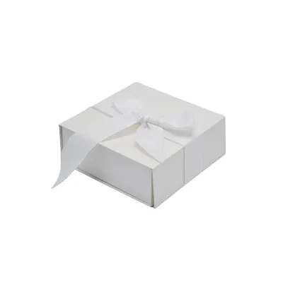 Boîte cadeau tissu avec noeud blanc mat 16 x 16 x 6 cm, paquet de 5 - Boites cadeaux carton pliables