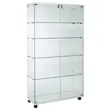 Vitrine colonne verre trempé socle blanc 4 tablettes 100 x 40 x 180 cm sur roulettes – Vitrine d’exposition - Vitrines Bois