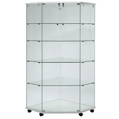 Vitrine d'angle en verre trempé sur roulettes 4 tablettes 82 x 40 x 180 cm - Vitrine d’exposition - Vitrines Verre & Bois