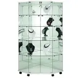 Vitrine d’angle en verre trempé 4 tablettes avec fond miroir 82 x 40 x 180 cm sur roulettes -  Vitrine d’exposition - Vitrines Bois