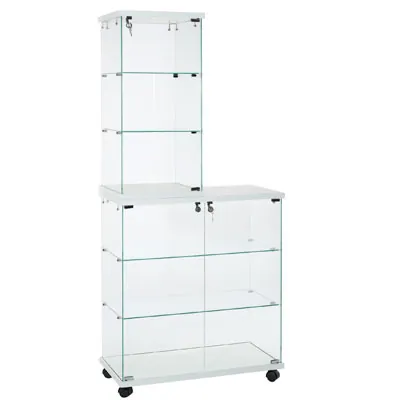 Vitrine comptoir en verre trempé socle blanc 2 tablettes 40 x 40 x 85 cm - Vitrine d’exposition - Vitrines de comptoir-3