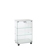 Vitrine comptoir en verre trempé blanc 2 tablettes 60 x 40 x 90 cm sur roulettes -  Vitrine d’exposition - Vitrines Bois