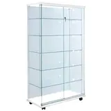 Vitrine verre trempé socle blanc 5 tablettes 100 x 46 x 180 cm sur roulettes - Vitrine d’exposition - Vitrines Bois