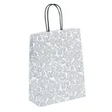 Sac cadeau motif floral gris / blanc poignées noires 18 x 8 x 24 cm - Sac cadeau papier - Lot de 50 - Sacs cadeaux Saint-Valentin, Pochettes cadeaux Saint-Valentin